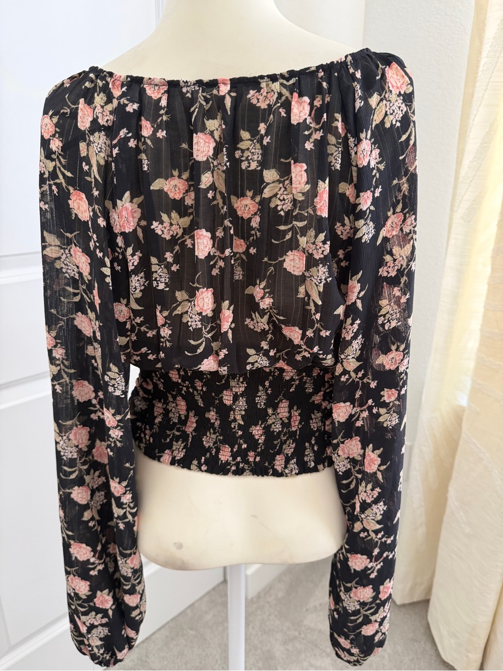 Free People "Final Rose" Ruched Floral Crop Blouse - Picture 5 of 7